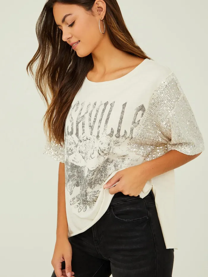 Women Altar039d State Graphics Nashville Sequin Oversized Tee Arcticwolf