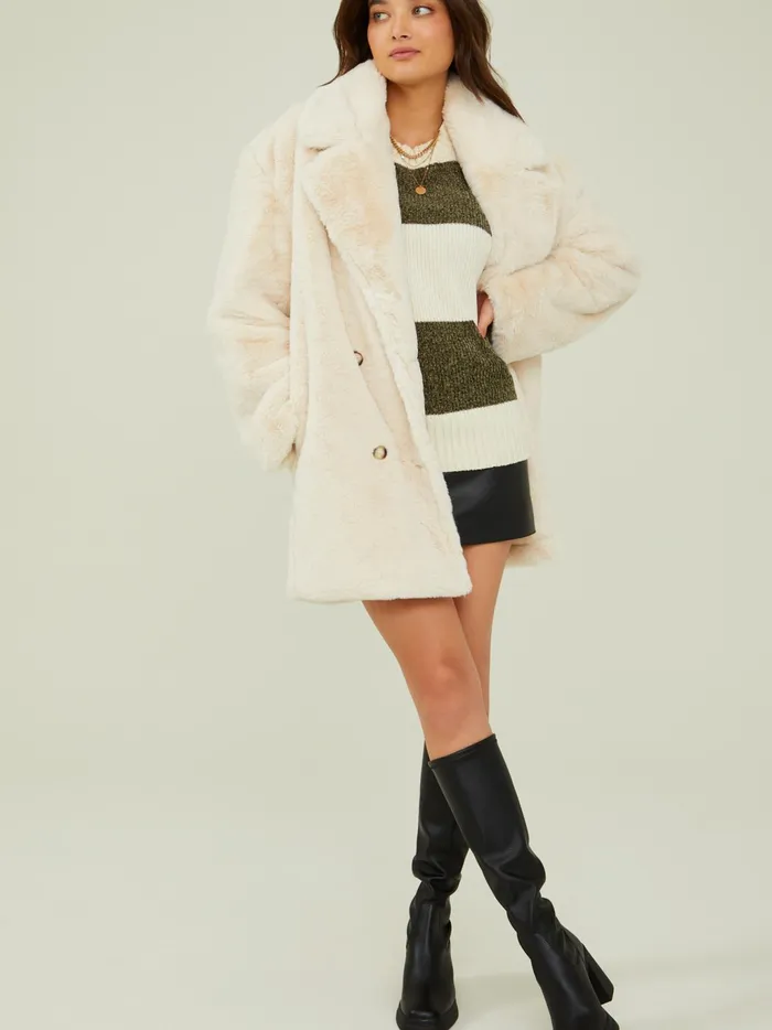 Women Altar039d State Jackets Toni Long Fur Jacket Cream