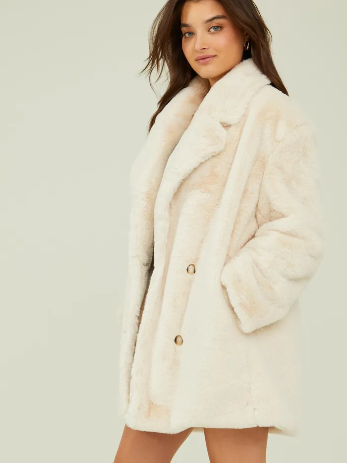 Women Altar039d State Jackets Toni Long Fur Jacket Cream