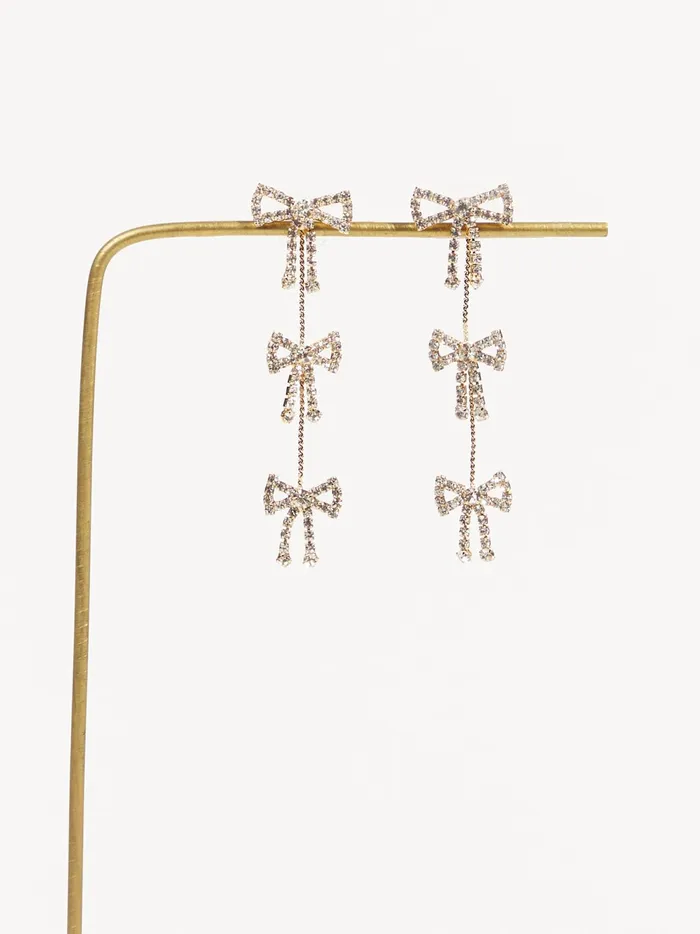 Women Altar039d State Jewelry Crystal Bow Trio Earrings Gold