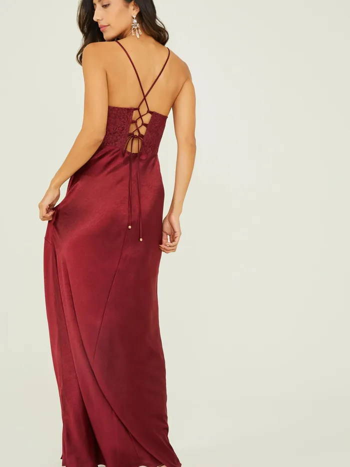 Women Altar039d State Maxi Midi Lacyn Satin Maxi Dress Wine