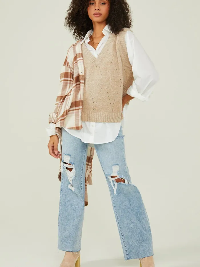 Women Altar039d State Pullovers Kienna Layered Buttondown Sweater Ivorytaupe