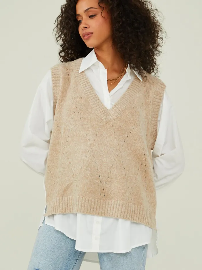 Women Altar039d State Pullovers Kienna Layered Buttondown Sweater Ivorytaupe
