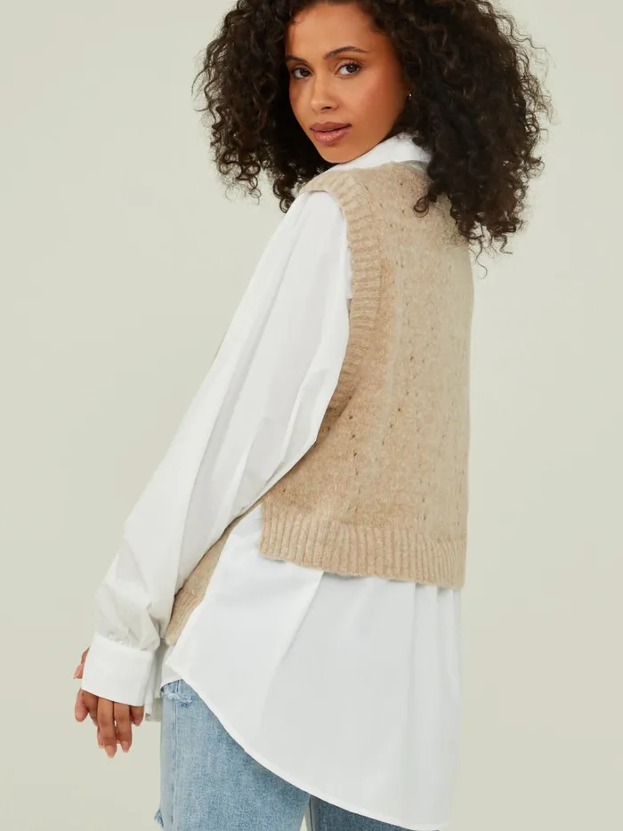 Women Altar039d State Pullovers Kienna Layered Buttondown Sweater Ivorytaupe