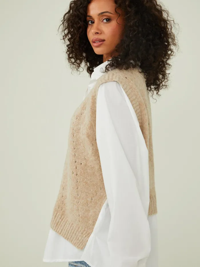 Women Altar039d State Pullovers Kienna Layered Buttondown Sweater Ivorytaupe