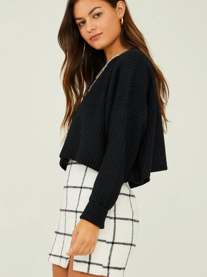 Women Altar039d State Sweaters Bella Cropped Sweater Black