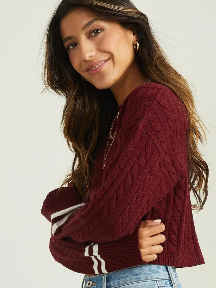 Women Altar039d State Sweaters Gill Varsity Sweater Burgundyivory