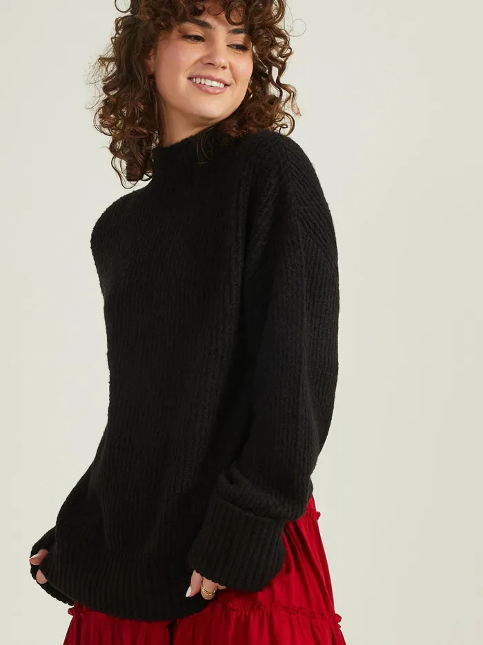 Women Altar039d State Sweaters Poppy Ribbed Tunic Sweater Black