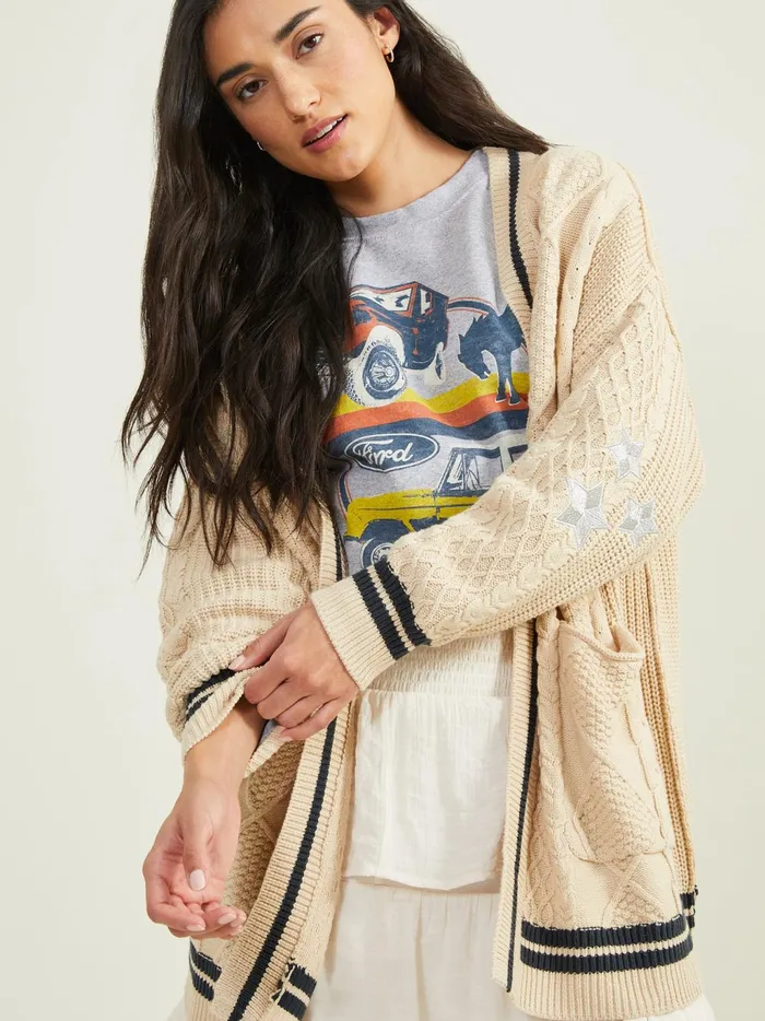 Women Altar039d State Sweaters Talia Cable Cardigan Natural