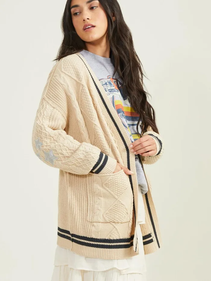 Women Altar039d State Sweaters Talia Cable Cardigan Natural