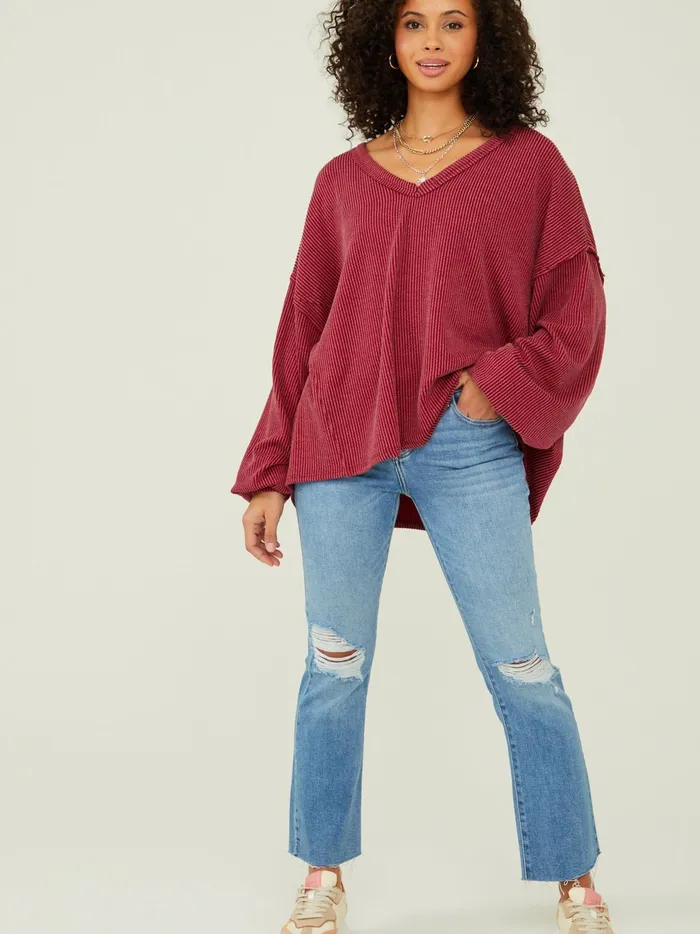 Women Altar039d State Thermals Holly Ribbed Tunic Cranberry