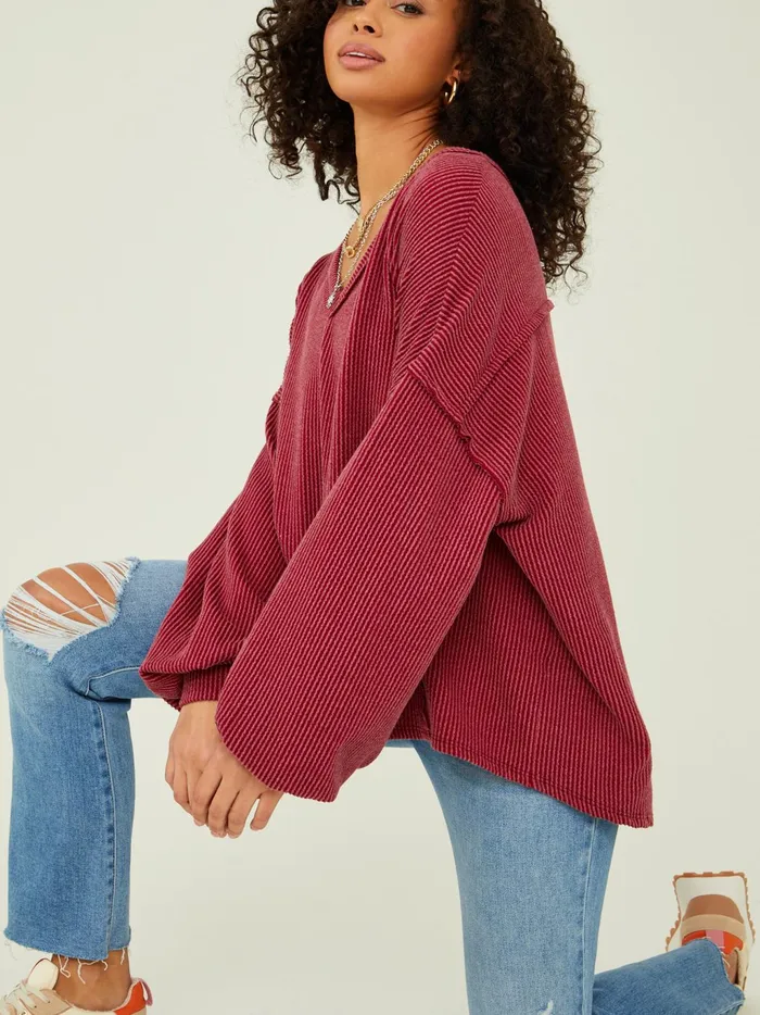 Women Altar039d State Thermals Holly Ribbed Tunic Cranberry