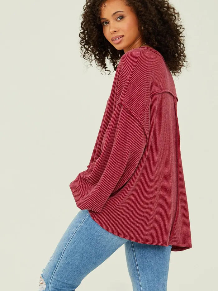Women Altar039d State Thermals Holly Ribbed Tunic Cranberry