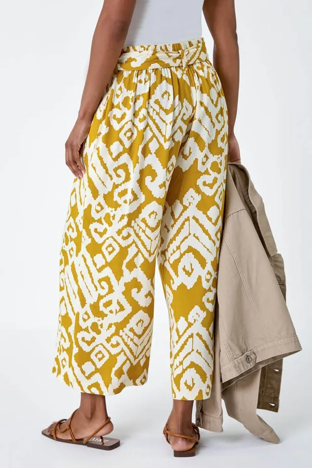 Women Amber Aztec Print Wide Leg Cropped Trousers Roman Trousers