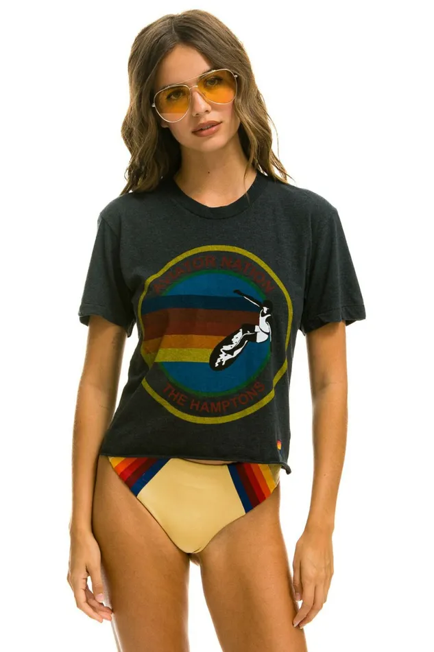 Women AVIATOR NATION HAMPTONS BOYFRIEND TEE 8211 CHARCOAL Aviator Nation UnisexTees