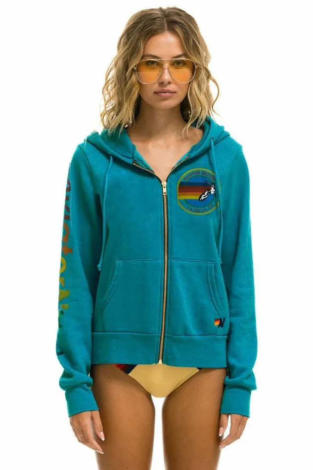 Women AVIATOR NATION LA JOLLA ZIP HOODIE 8211 TEAL Aviator Nation Hoodies