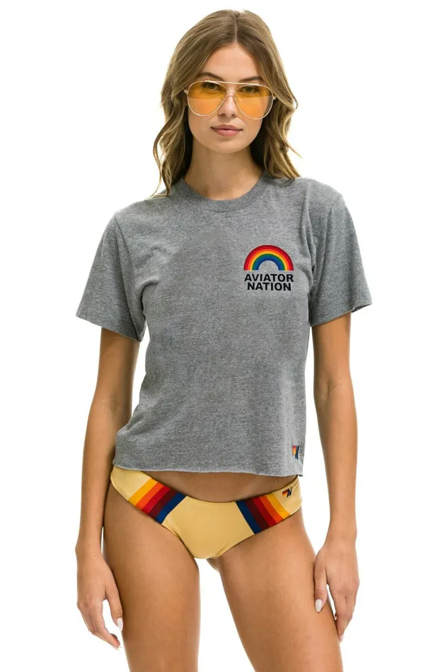 Women AVIATOR NATION RAINBOW BOYFRIEND TEE 8211 HEATHER GREY Aviator Nation UnisexTees