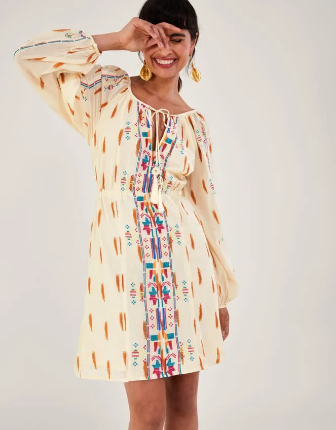 Women Aztec Print And Embroidered Short Dress Ivory Monsoon Dresses