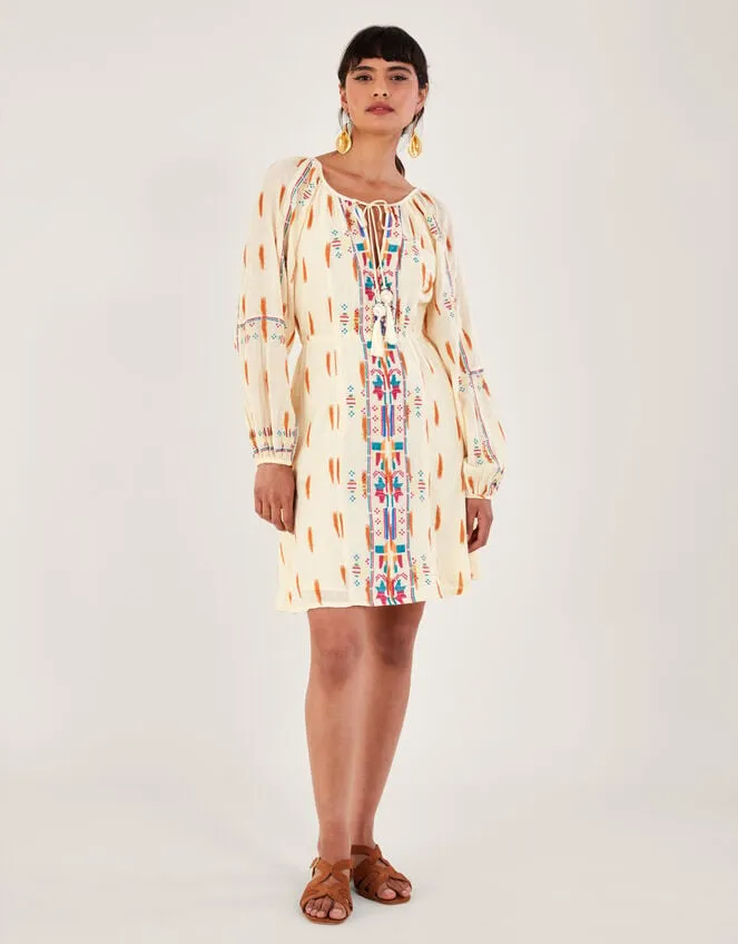 Women Aztec Print And Embroidered Short Dress Ivory Monsoon Dresses
