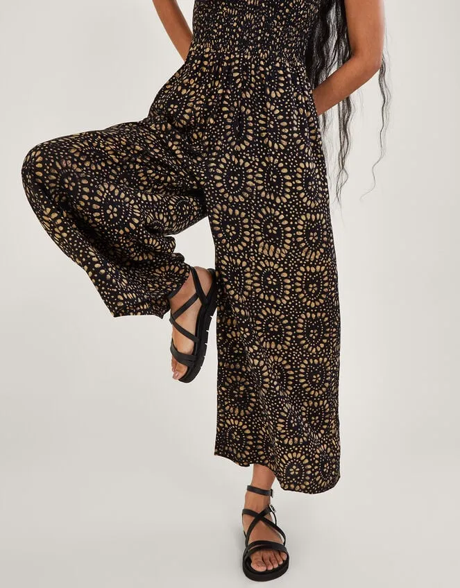 Women Batik Print Wide Leg Jumpsuit In Lenzing Ecovero Black Monsoon Beachwear and Swimwear