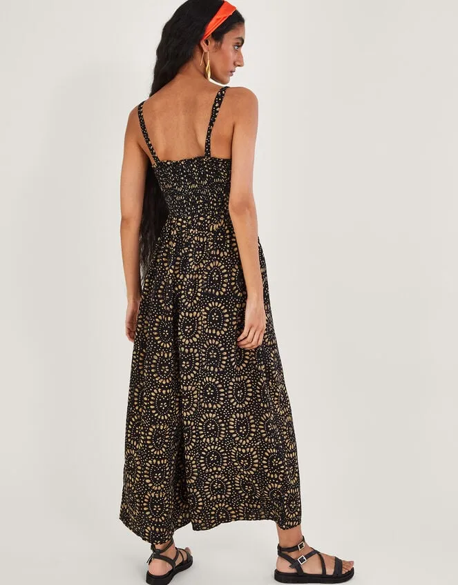 Women Batik Print Wide Leg Jumpsuit In Lenzing Ecovero Black Monsoon Beachwear and Swimwear