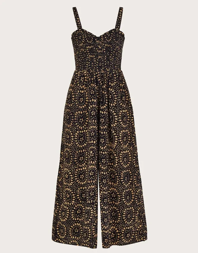 Women Batik Print Wide Leg Jumpsuit In Lenzing Ecovero Black Monsoon Beachwear and Swimwear