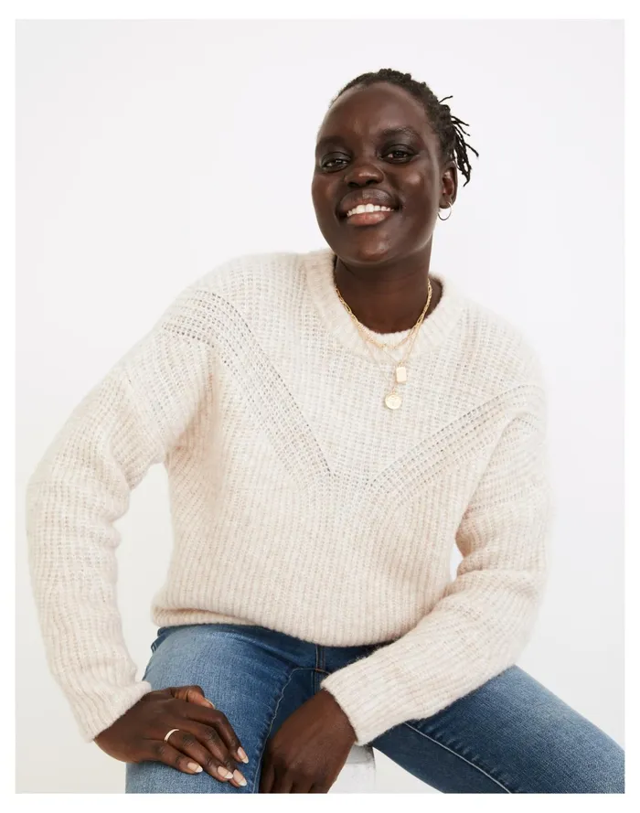 Women Belfiore Ribbed Pullover Sweater Heather Chalk Madewell Sweaters