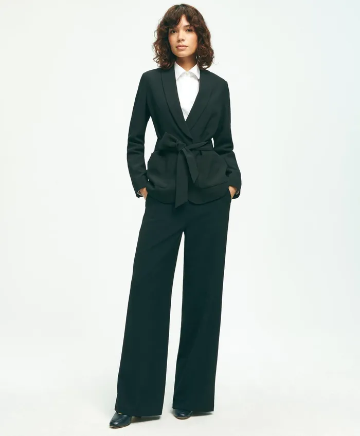 Women Belted Crepe Jacket Black Brooks Brothers Blazers