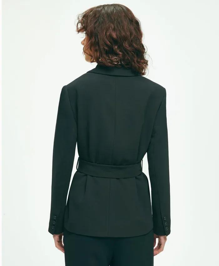 Women Belted Crepe Jacket Black Brooks Brothers Blazers