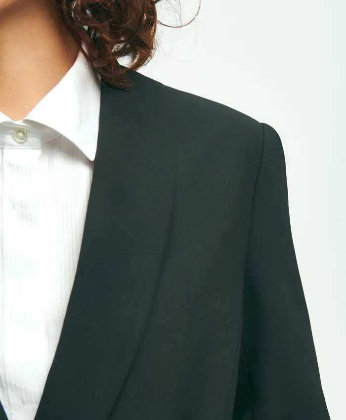 Women Belted Crepe Jacket Black Brooks Brothers Blazers
