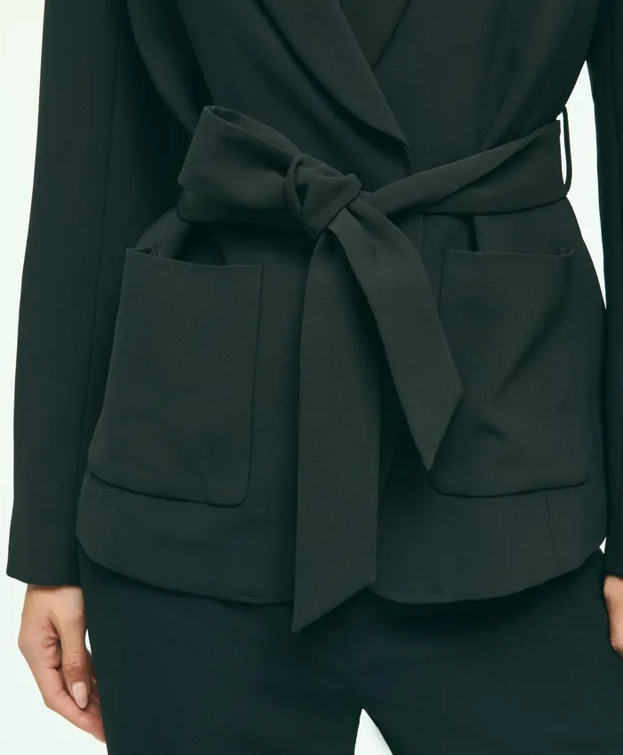 Women Belted Crepe Jacket Black Brooks Brothers Blazers