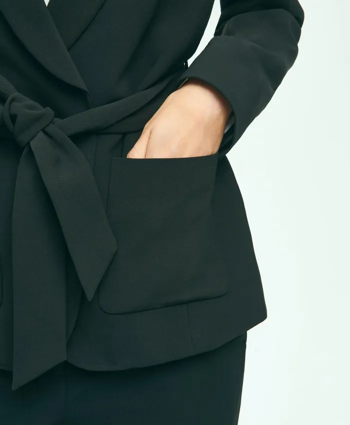 Women Belted Crepe Jacket Black Brooks Brothers Blazers