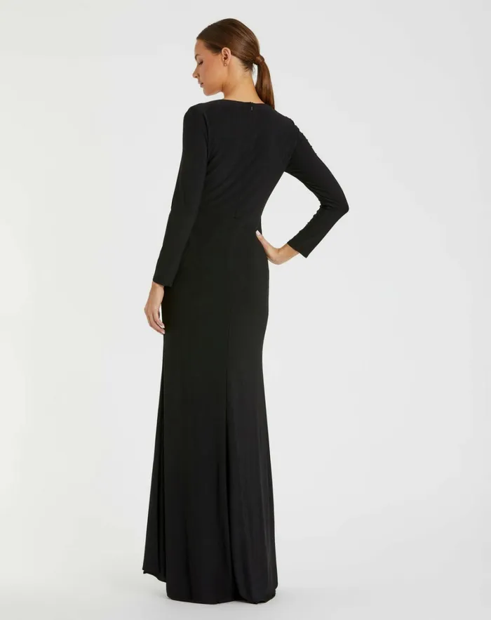 Women Best Sellers Mac Duggal Faux Wrap Long Sleeve Gown W Appliqu Detail Black Women Best Sellers Mac Duggal Faux Wrap Long Sleeve Gown W Appliqu Detail Black