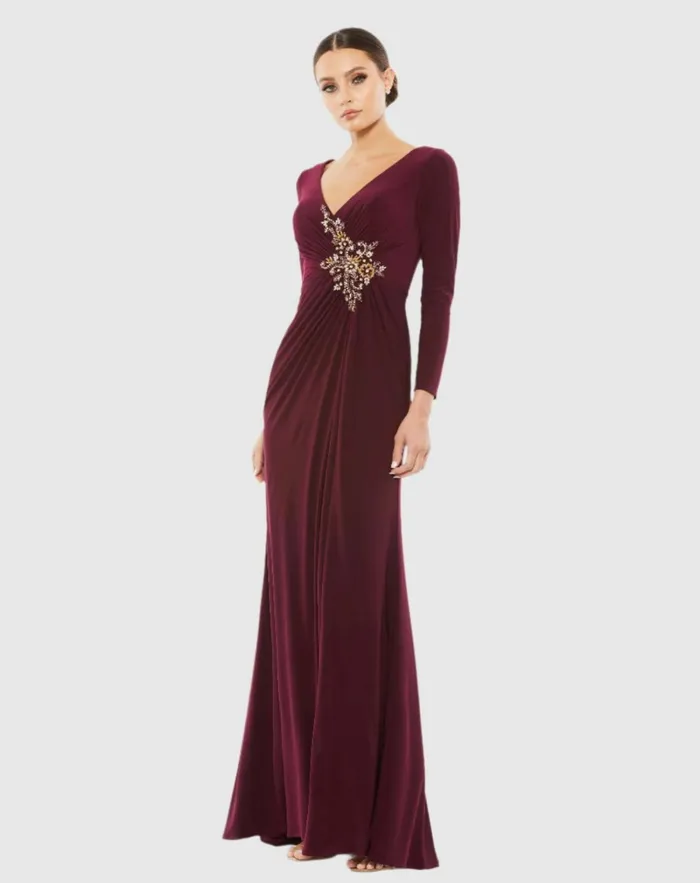 Women Best Sellers Mac Duggal Faux Wrap Long Sleeve Gown W Appliqu Detail Black Women Best Sellers Mac Duggal Faux Wrap Long Sleeve Gown W Appliqu Detail Black
