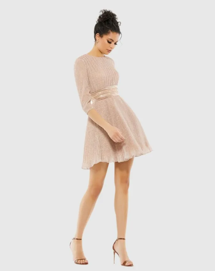 Women Best Sellers Mac Duggal Pink Shimmer Infused Pleated Mini Dress Rose Gold