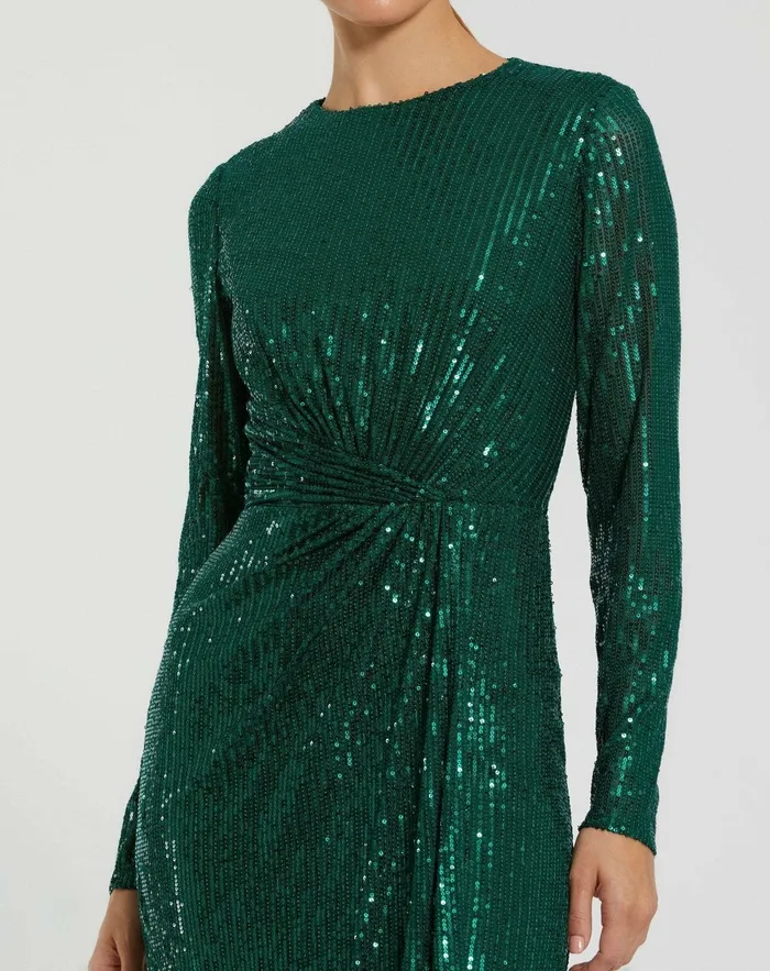 Women Best Sellers Mac Duggal Sequined Long Sleeve Side Knot Dress Emerald Women Best Sellers Mac Duggal Sequined Long Sleeve Side Knot Dress Emerald
