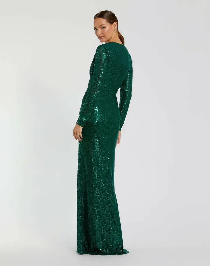 Women Best Sellers Mac Duggal Sequined Long Sleeve Side Knot Dress Emerald Women Best Sellers Mac Duggal Sequined Long Sleeve Side Knot Dress Emerald
