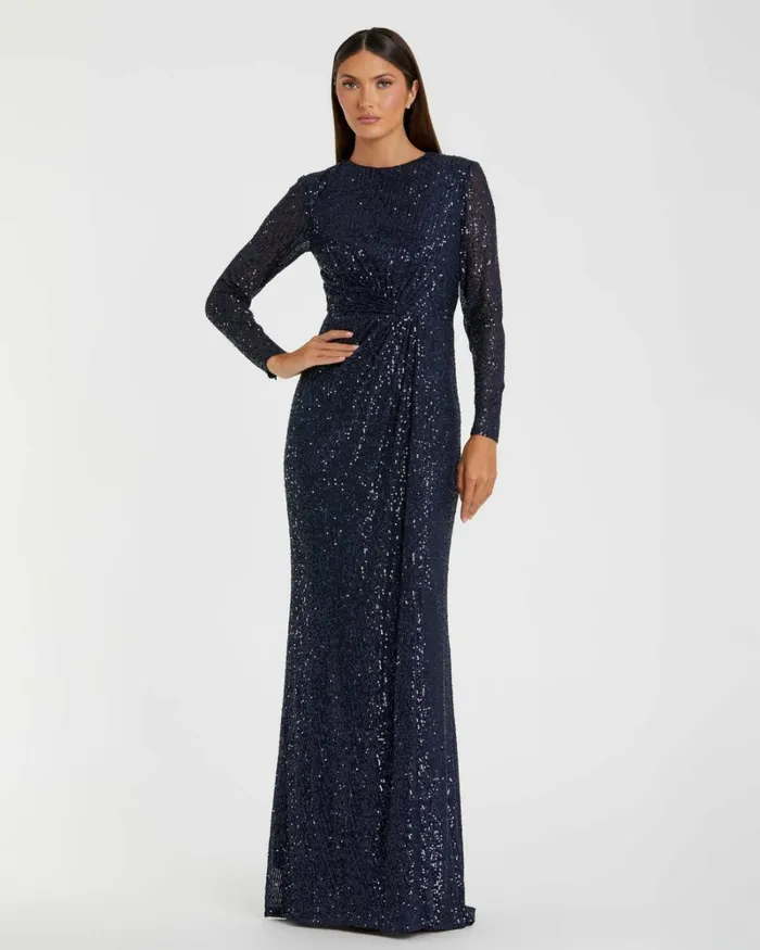 Women Best Sellers Mac Duggal Sequined Long Sleeve Side Knot Dress Emerald Women Best Sellers Mac Duggal Sequined Long Sleeve Side Knot Dress Emerald