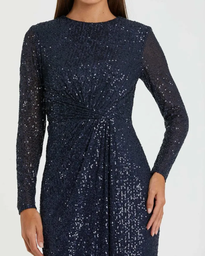 Women Best Sellers Mac Duggal Sequined Long Sleeve Side Knot Dress Emerald Women Best Sellers Mac Duggal Sequined Long Sleeve Side Knot Dress Emerald