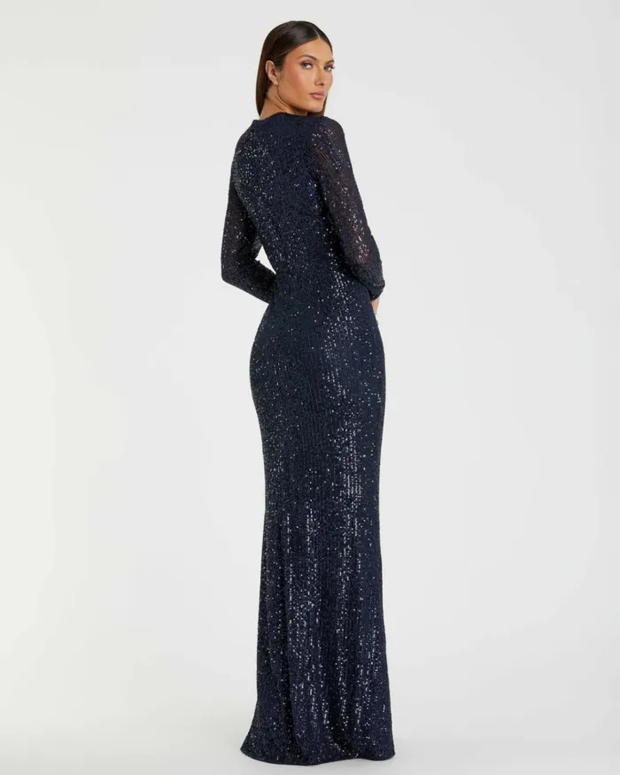 Women Best Sellers Mac Duggal Sequined Long Sleeve Side Knot Dress Emerald Women Best Sellers Mac Duggal Sequined Long Sleeve Side Knot Dress Emerald
