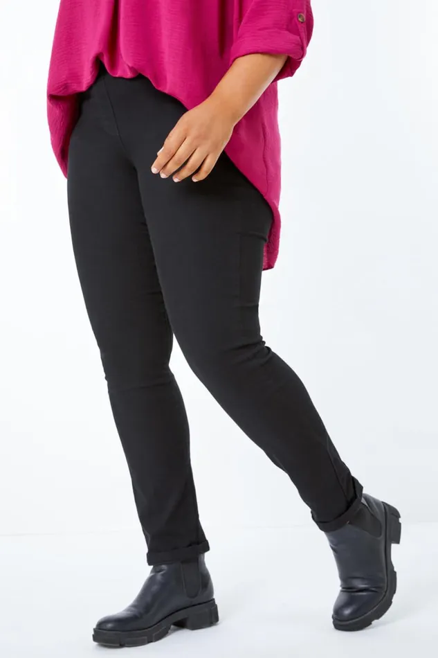 Women Black Curve Elastic Waist Stretch Denim Jegging Roman Coords