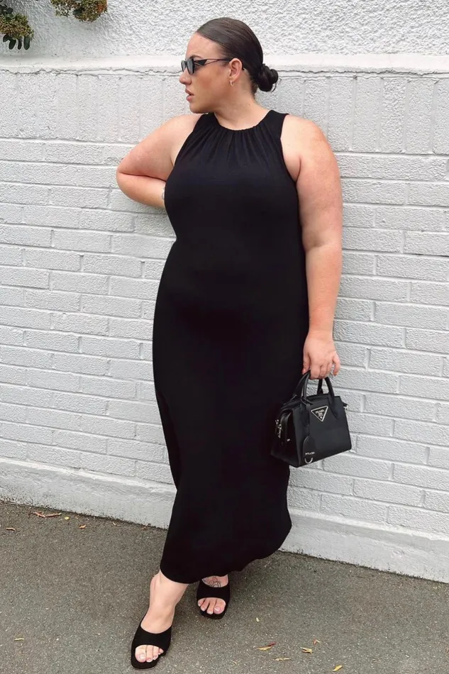 Women Black Curve Plain Stretch Jersey Maxi Dress Roman Dresses