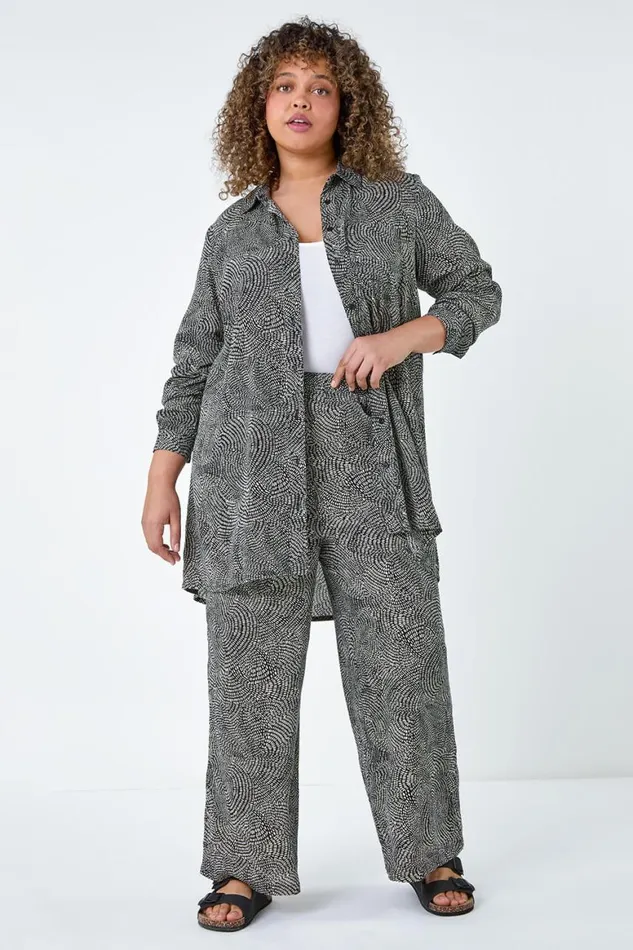 Women Black Curve Printed Button Through Shirt Roman Tops