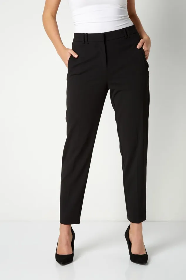 Women Black High Waist Slim Stretch Trousers Roman Trousers