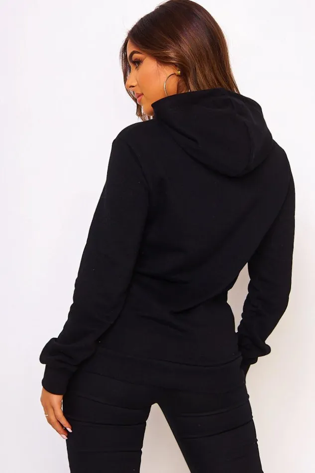 Women Black Hoodie With Inscriptions Black Brentiny Paris Sweaters and Sweatshirts