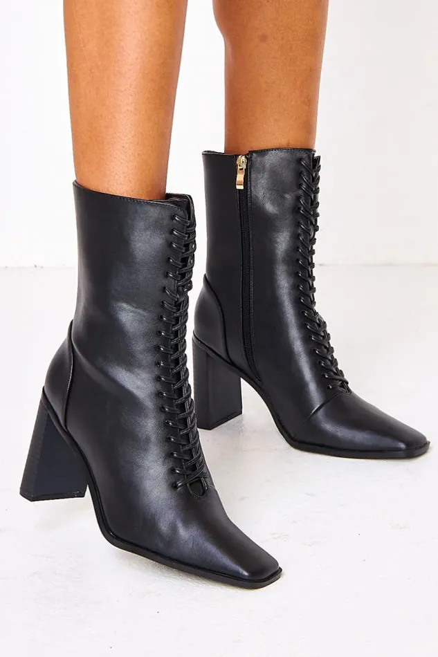 Women Black Lace Up Boots With Block Heel Black Brentiny Paris Ankle Boots 8211 Boots
