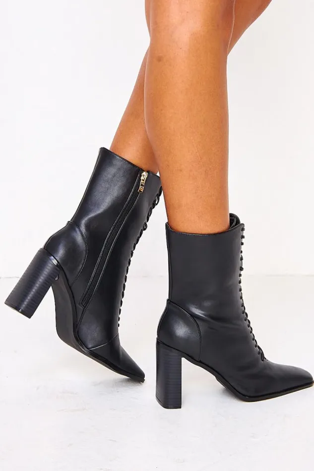 Women Black Lace Up Boots With Block Heel Black Brentiny Paris Ankle Boots 8211 Boots