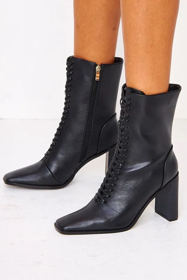 Women Black Lace Up Boots With Block Heel Black Brentiny Paris Ankle Boots 8211 Boots