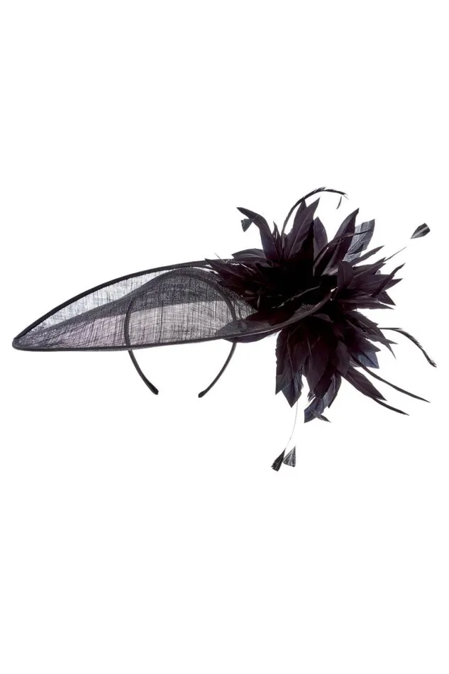Women Black Large Contrast Feather Disc Fascinator Roman Occasionwear