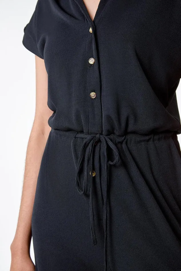 Women Black Plain Ribbed Stretch Jersey Jumpsuit Roman Dresses
